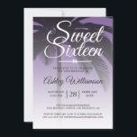 Convite Árvore Tropical de Palma Roxo Doce 16 16º Aniversá<br><div class="desc">Um design de ombre roxo tropical moderno, chic, doce convite de 16 anos com um fundo de palmeira. O roxo brilhante desaparece sobre um fundo branco. O texto "Doce Dezesseis" em branco é definido na escrita moderna. Elegante 16.º convite de aniversário para um doce e sexagenário glamouroso, perfeito para ela,...</div>