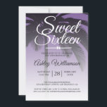 Convite Árvore Tropical de Palma Roxo Doce 16 16º Aniversá<br><div class="desc">Um design de ombre roxo tropical moderno, chic, doce convite de 16 anos com um fundo de palmeira. O roxo brilhante desaparece sobre um fundo branco. O texto "Doce Dezesseis" em branco é definido na escrita moderna. Elegante 16.º convite de aniversário para um doce e sexagenário glamouroso, perfeito para ela,...</div>
