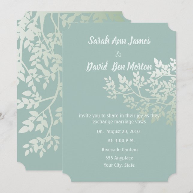 Convite Árvore Verde Folhas Brancas Casamento Cor Personal (Frente/Verso)