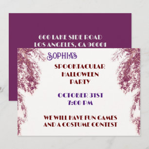 Convite Árvore Vermelha Roxa Halloween Gótica Elegante