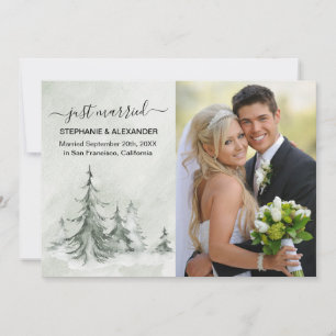 Convite Árvores de Abeto em Aquarela Casamento de Inverno