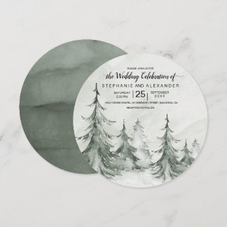 Convite Árvores de Abeto em Aquarela Casamento de Inverno