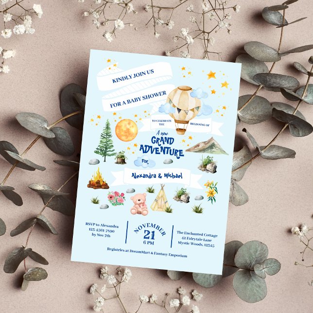 Convite Árvores de Aquarela do Chá de fraldas de Aventura (Criador carregado)