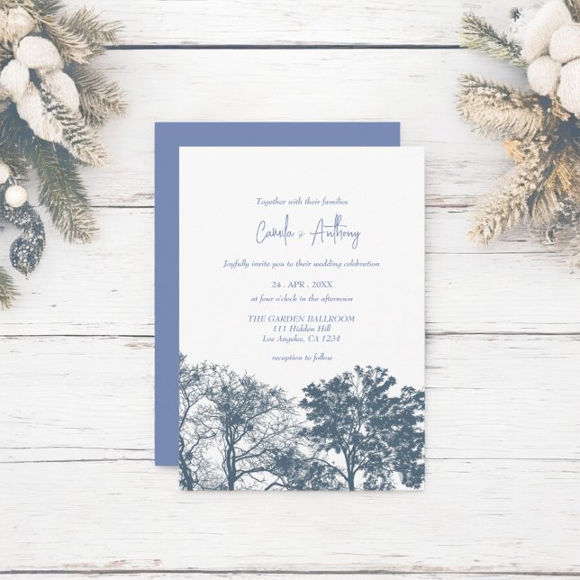 Convite Árvores de Fundo Azul Casamento Boho (Criador carregado)