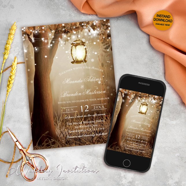 Convite Árvores de Madeira Personalizadas Cordas Luzes Rus (Criador carregado)