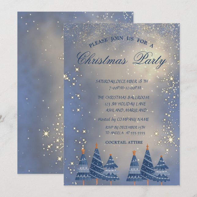 Convite Árvores de Natal Azuis Parte do Natal (Frente/Verso)