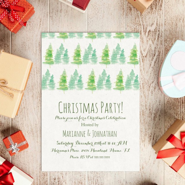 Convite Árvores de Natal de Férias Pintadas com Aquarela (Criador carregado)