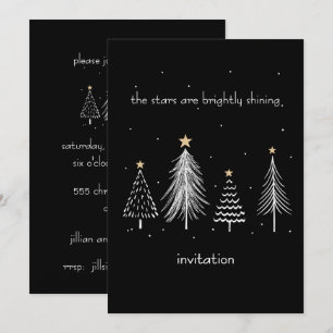 Convite Árvores de Natal Douradas, Pretas, Brancas