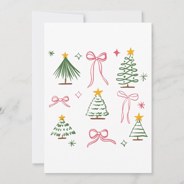 Convite Árvores de Natal e Laços Desenhados à Mão Patrão F (Frente)