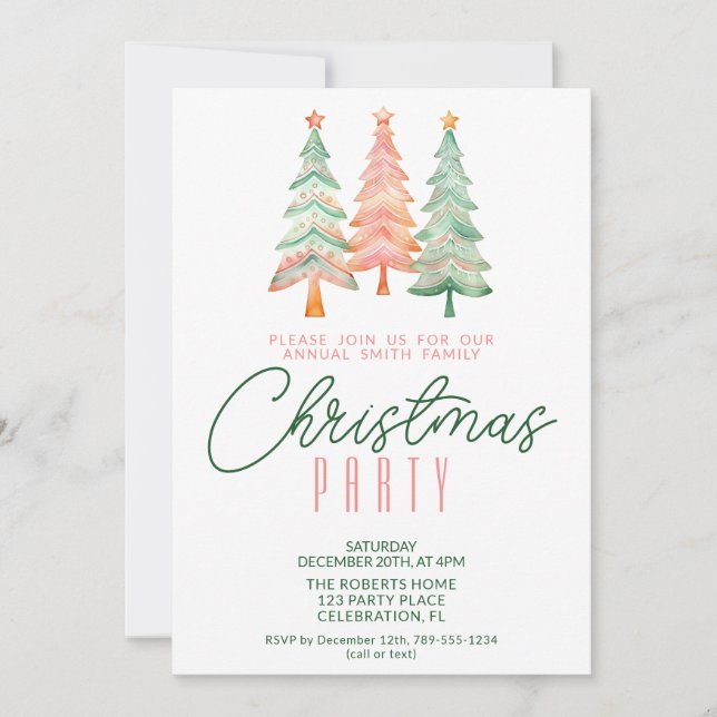 Convite Árvores de Natal Verdes e Vermelhas Festa (Frente)