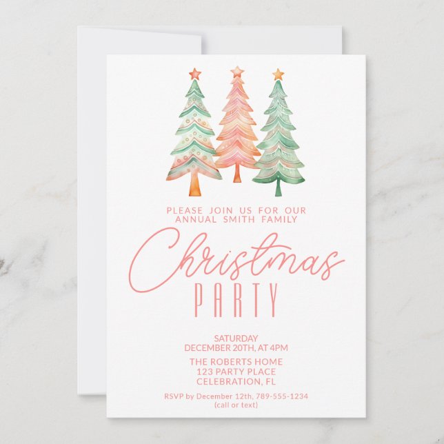 Convite Árvores de Natal Vermelhas Festa (Frente)