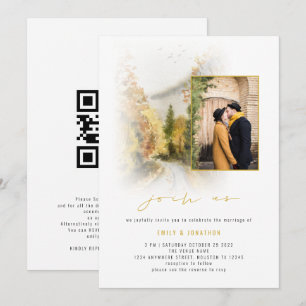 Convite Árvores de Outono em Aquarela Foto QR Junte-se a N
