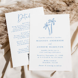 Convite Árvores de Palma Azuis Modernas Código QR Tudo em 