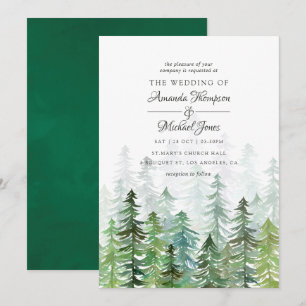 Convite Árvores de Pinheiro Aquarela Casamento de Inverno