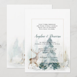 Convite Árvores de Pinheiro de Inverno com Casamento de Ve