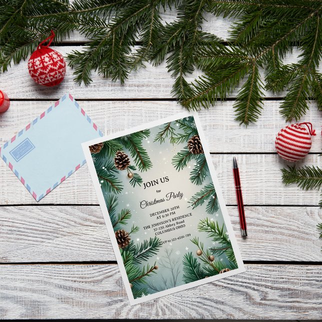 Convite Árvores de Pinheiro Elegantes & Cones de Natal (Criador carregado)