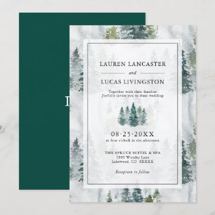 Convite Árvores De Pinheiros Russos De Casamento Verde Pr