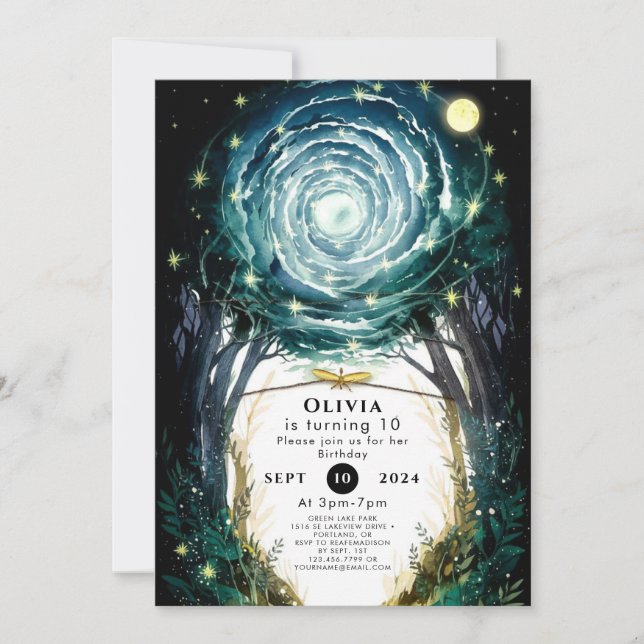 Convite Árvores do Aniversário da Floresta Mágica (Frente)