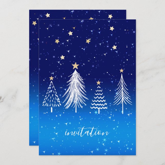 Convite Árvores Douradas da Árvore de Natal Branco Elegant (Frente/Verso)