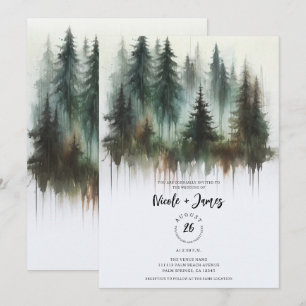 Convite Árvores em Aquarela Casamento Rústico Selvagem