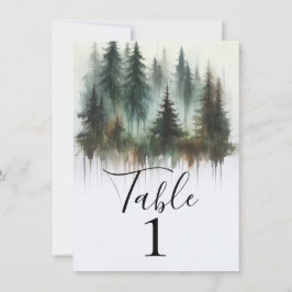 Convite Árvores em Aquarela Número da Mesa Rústica Selvage