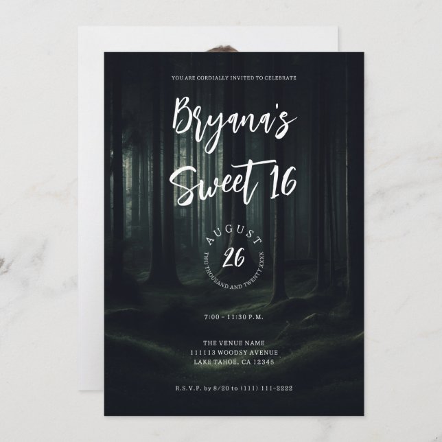 Convite Árvores escuras e sombrias da floresta ao crepúscu (Frente/Verso)