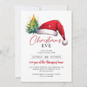 Convite Árvores Red Santa Hat de Véspera de Natal