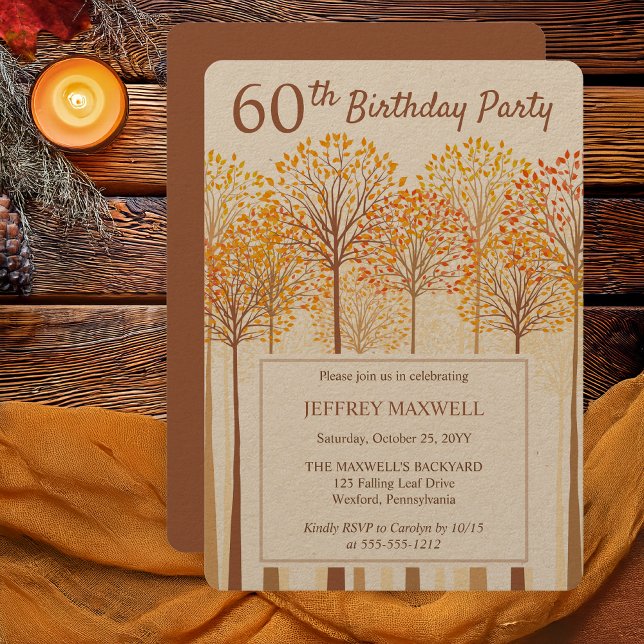 Convite Árvores Rústicas de Queda Terracotta 60ª Festa de  (Rustic Fall Trees Autumn Terracotta 60th Birthday Party Invitation - - Kraft Paper)