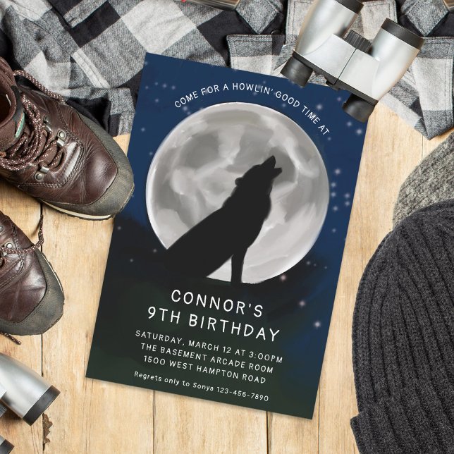 Convite As crianças Wolf Howling no Moon Wolves Party (Criador carregado)