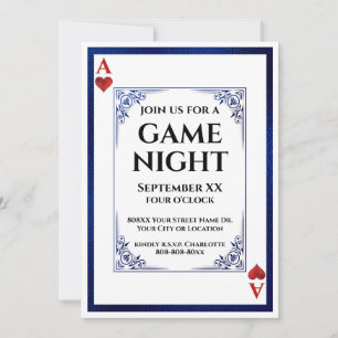 Convite Ás de Copas Jogo Noturno Carta de Baralho Azul