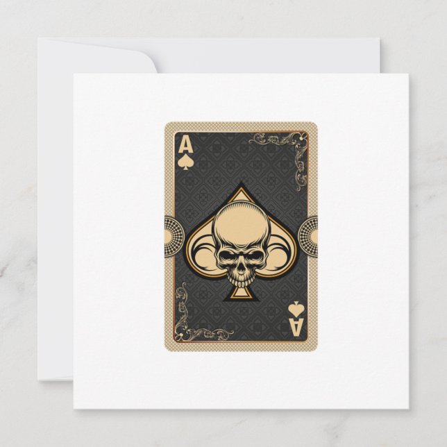 Convite Ás de Espadas Caveira Cartas Pôquer Cassino Jogado (Frente)
