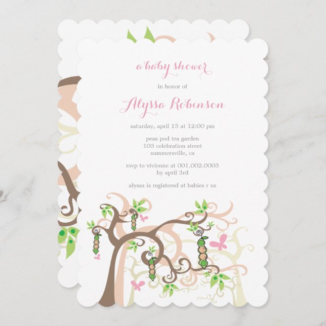 Convite As ervilhas em um chá do bebé dos gêmeos do jardim (Frente/Verso)