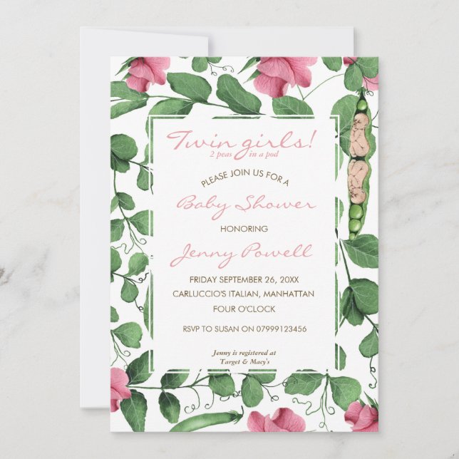 Convite As ervilhas gêmeas do chá de fraldas dois das (Frente)