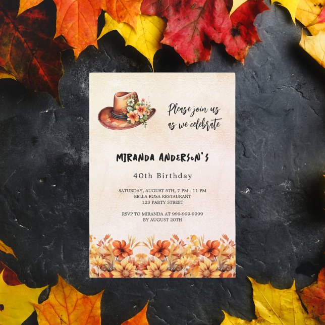 Convite As flores laranja de aniversário caem de vaqueira  (Criador carregado)