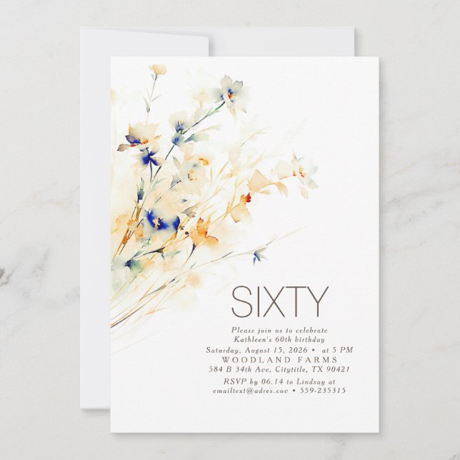 Convite As Flores Terrestres De Aquarelas Cairão Aniversár (Frente)