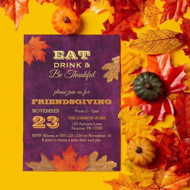 Convite As Folhas de outono de ameixa comem bebida e sejam (Criador carregado)