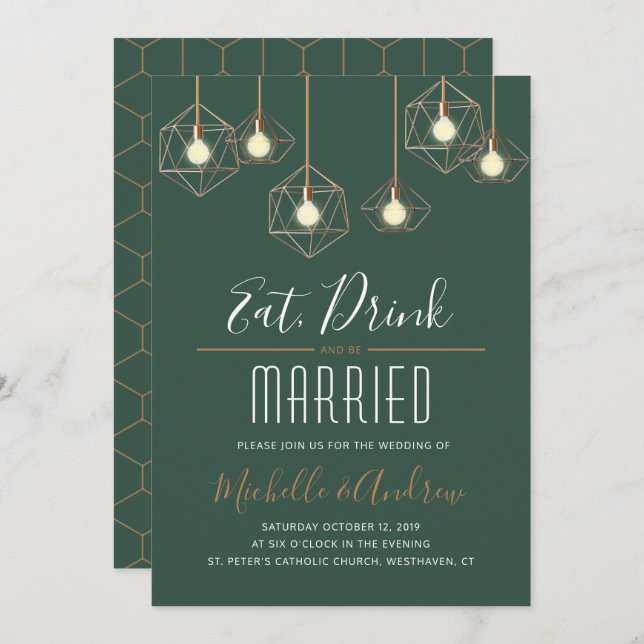 Convite As luzes de Geo comem a bebida e sejam casamento (Frente/Verso)