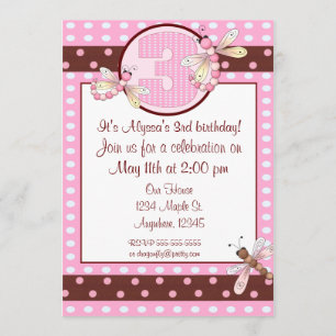 Convite As meninas da libélula do ponto do rosa do partido