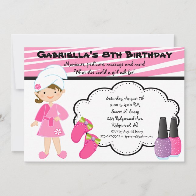 Convite As Meninas de Zebra Rosa e Branca Spa Convidam (Frente)