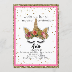 Convite As meninas Dourados cor-de-rosa do brilho