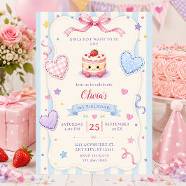 Convite As Meninas Querem Ser um Bolo de Aniversário Vinta