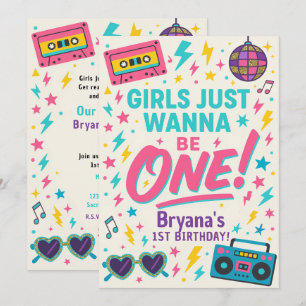 Convite As meninas só querem ser UMA Festa de 1º Aniversár
