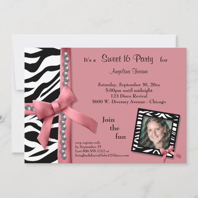 Convite As pérolas e o rosa com partido das listras da (Frente)