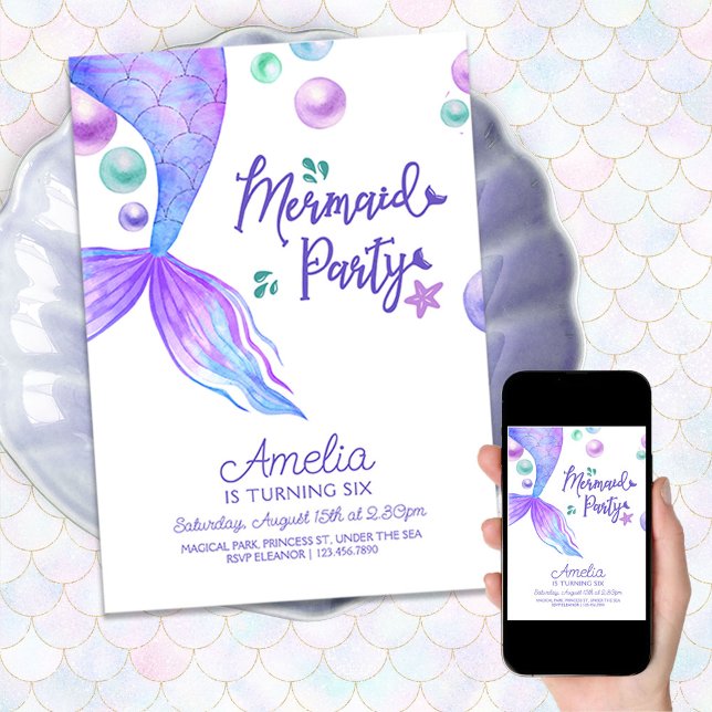 Convite As Sereias Vivem Sob A Festa de aniversário Do Mar (Criador carregado)