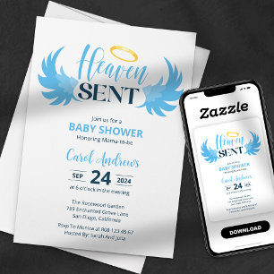 Convite Asas de Anjo Azul Enviadas do Céu Chamada Baby Sho