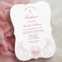 Asas de Anjo Delicadas Laço Rosa Batismo