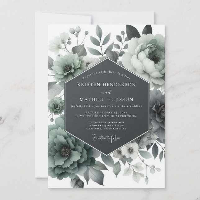 Convite Ash Green Moody Bloom Wedding (Frente)