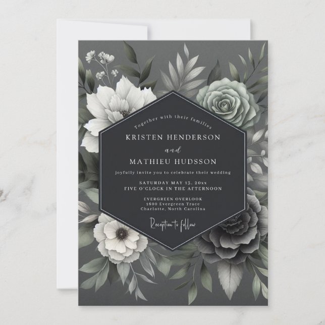 Convite Ash Monochromatic Posy Wedding (Frente)