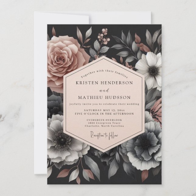 Convite Ash Rose Somber Flora Wedding (Frente)