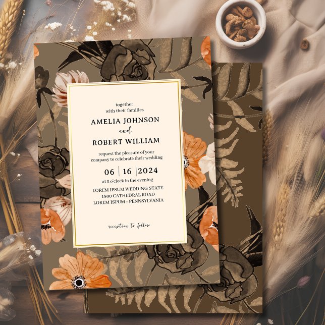 Convite Ash Terracotta Watercolor Floral  Fall Wedding (Criador carregado)